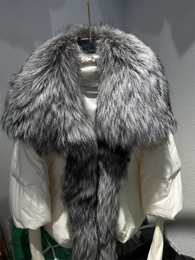 Color: Beige Silver Fox, Size: XL - White Duck Down Jacket Niche Design Women&#39;s Clothing