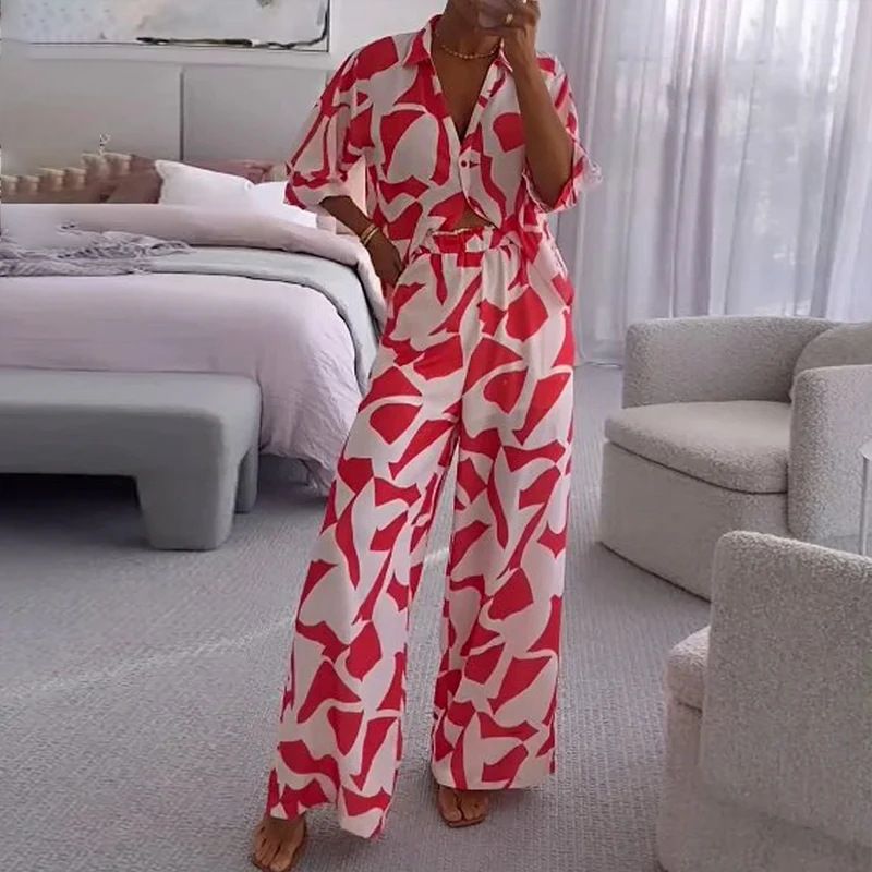 New European And American Women&#39;s Clothing Printed Two-piece Suit