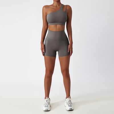 Color: Grey, Size: M-Shorts, style:  - Quick-drying Tight Yoga Clothing Women&#39;s Pocket Running Sports Suit