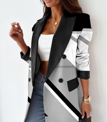 Color: ODS4416AA2, Size: L - Women&#39;s Clothing Plain Casual Loose Beige Blazer