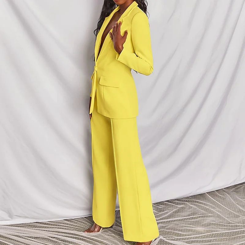 Color: Yellow, size: XL - Fashion Business Women&#39;s Clothing Long Sleeve Trousers Suit
