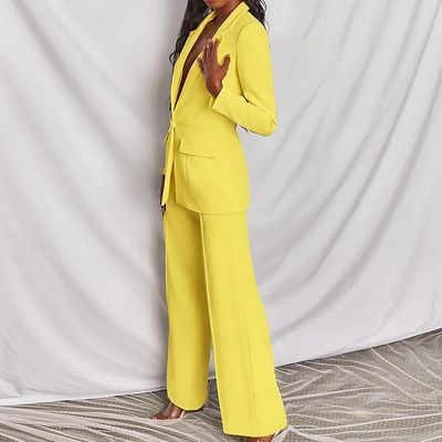 Color: Yellow, size: XL - Fashion Business Women&#39;s Clothing Long Sleeve Trousers Suit