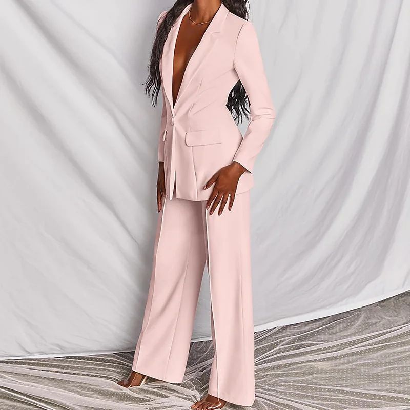 Color: Pink, size: S - Fashion Business Women&#39;s Clothing Long Sleeve Trousers Suit