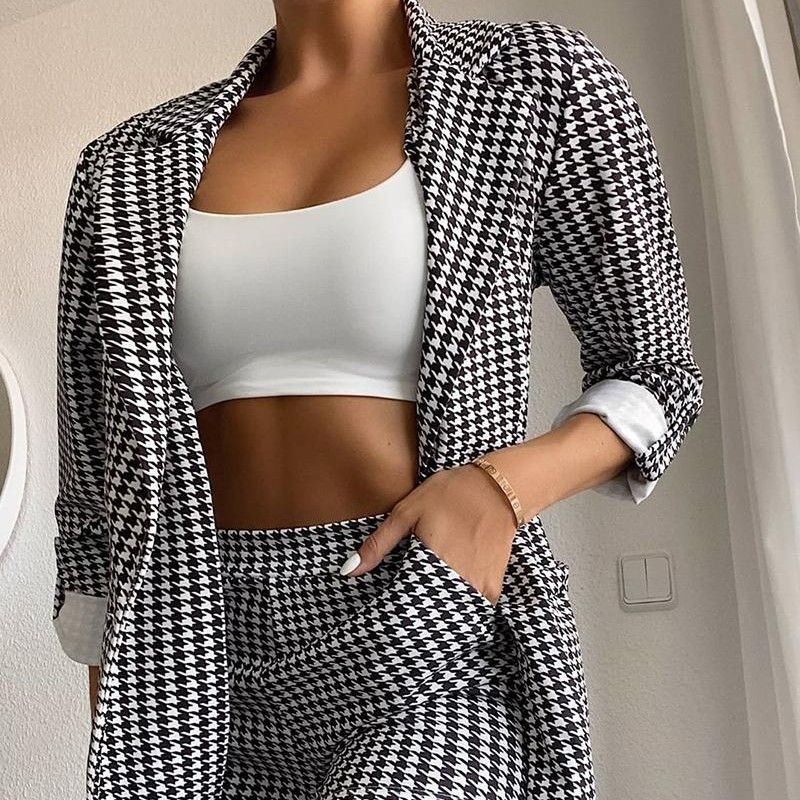 European And American Women&#39;s Clothing Houndstooth Blazer