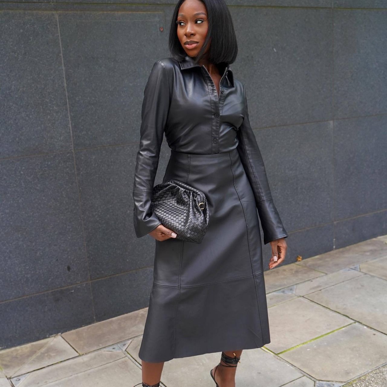 Women&#39;s Clothing Top And Skirt Leather Two-piece Suit