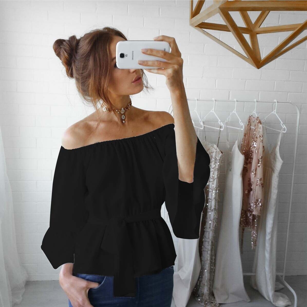One Shoulder Strap Chiffon Shirt Top Women&#39;s Clothing