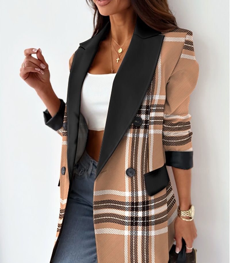 Color: ODS4416A, Size: S - Women&#39;s Clothing Plain Casual Loose Beige Blazer