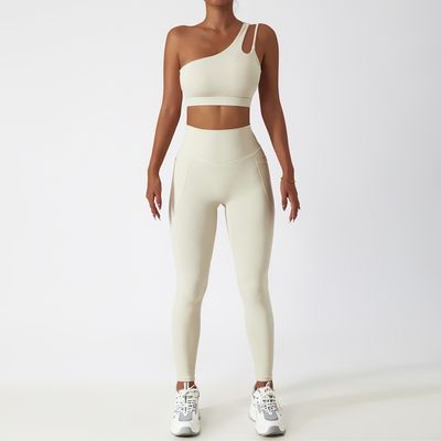 Color: Apricot, Size: M-Trousers, style:  - Quick-drying Tight Yoga Clothing Women&#39;s Pocket Running Sports Suit