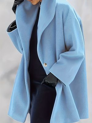 Solid One Button Overcoat, Elegant Loose Open Front Outerwear, Women&#39;s Clothing
