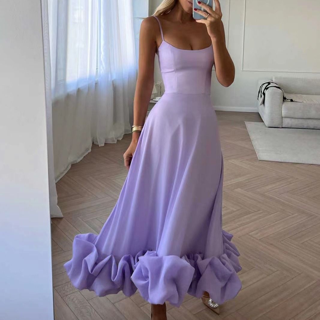 Color: Purple, size: 2XL - Fashion Suspenders Large Flower Swing Three-dimensional Flower A- Line Skirt Womens Clothing