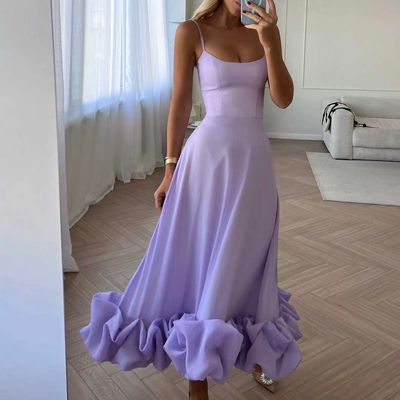 Color: Purple, size: 2XL - Fashion Suspenders Large Flower Swing Three-dimensional Flower A- Line Skirt Womens Clothing