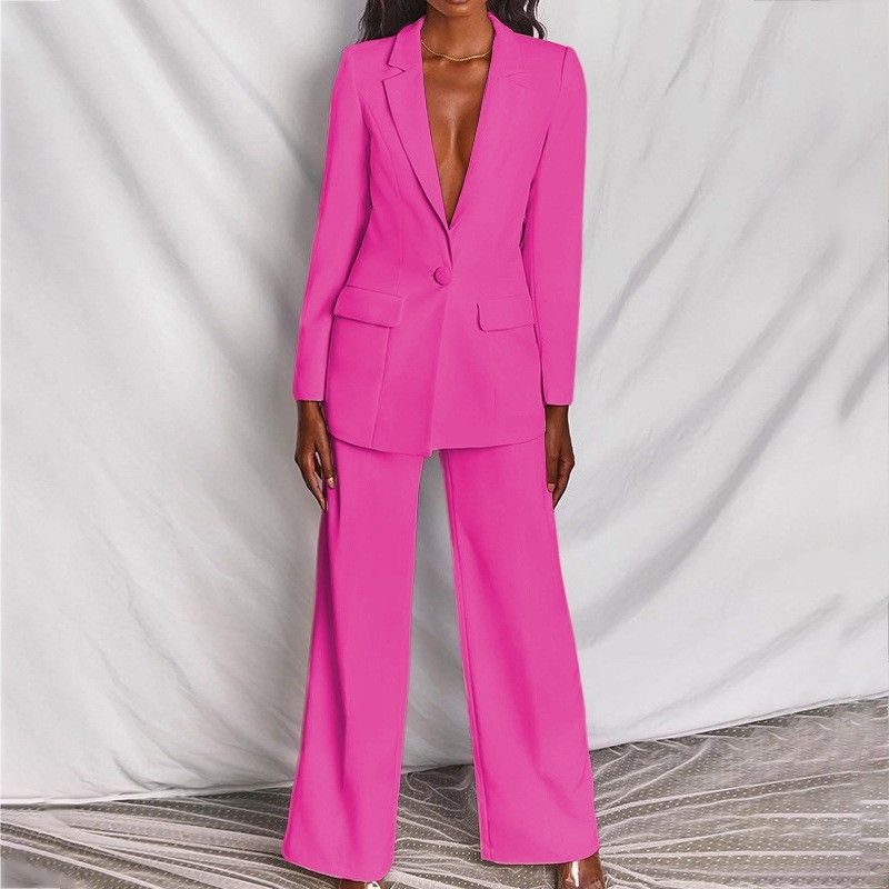 Color: Rose Red, size: XL - Fashion Business Women&#39;s Clothing Long Sleeve Trousers Suit