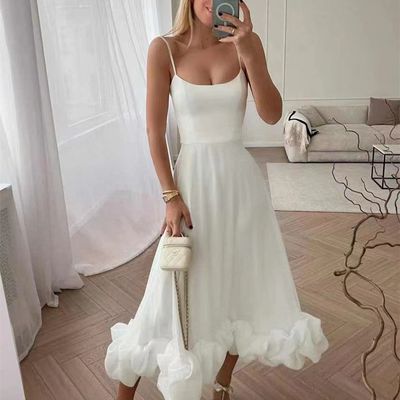 Color: White, size: S - Fashion Suspenders Large Flower Swing Three-dimensional Flower A- Line Skirt Womens Clothing