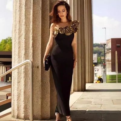Fashionable Golden Flower Dress Women&#39;s Clothing