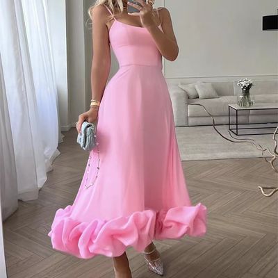 Color: Pink, size: 2XL - Fashion Suspenders Large Flower Swing Three-dimensional Flower A- Line Skirt Womens Clothing