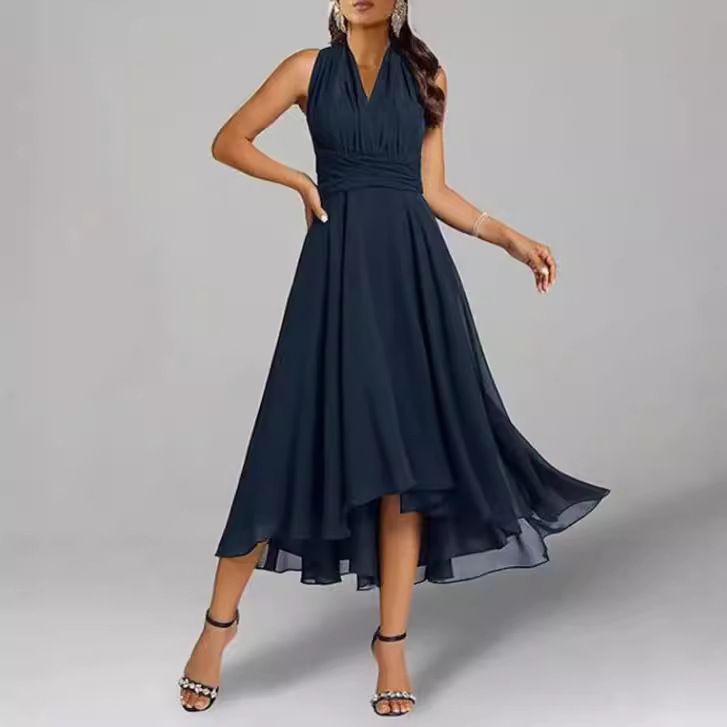Chiffon V-neck Patchwork Women&#39;s Clothing Dress
