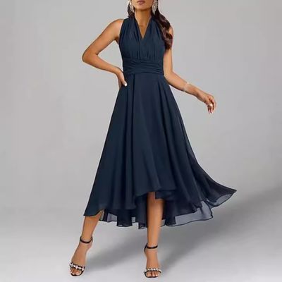 Chiffon V-neck Patchwork Women&#39;s Clothing Dress