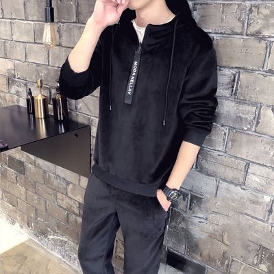 Color: Black, Size: 3XL-Single layer, Style:  - Double-sided gold velvet sweater suit men&#39;s clothing