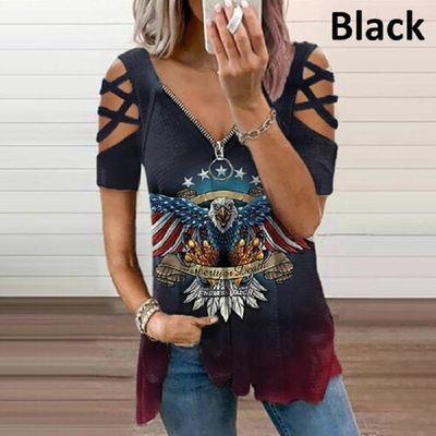 Sexy Summer Women&#39;s Clothing Rose Print Zipper Short Sleeve Shirt Loose V Neck Elegant Hollow Out T Shirt Fashion Pullover Tops