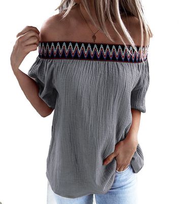 Summer Casual Loose One-line Neck Strapless Short-sleeved Top Women&#39;s Clothing