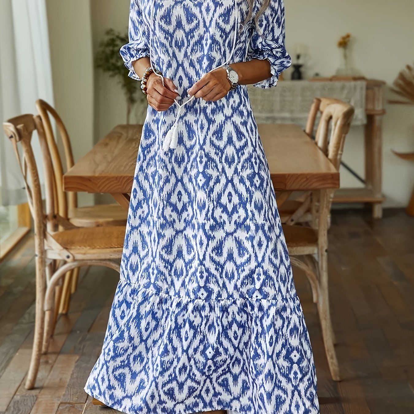 V Neck Long Sleeve Dress; Casual Every Day Dress For Summer &amp; Spring; Women&#39;s Clothing