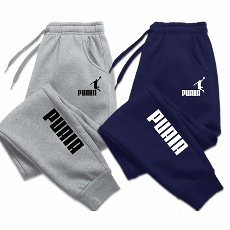 Size: S, Color: dark blue - PUAIA Print Men&#39;s Pants Autumn/Winter New Sport Jogging Trousers Fitness Loose Fit Clothing Solid Color Outfit Streetwear Pants