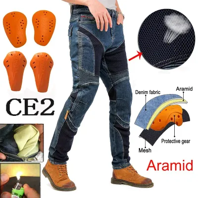 Color: Ivory, Size: 5XL - Hithotwin Aramid protection motorcycle jeans Moto pants leisure riding trousers motocross Aramid riding pants Hi-032
