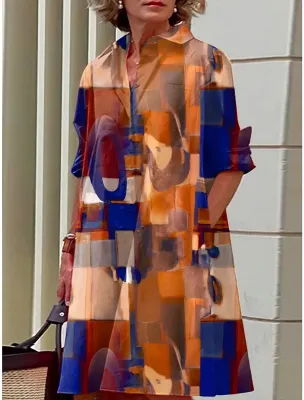 Color: Beige, Size: XL - S-5Xl Summer Shirt Dress White Blue Evening Vintage Dresses Party Extra Long Women&#39;s Loose Gowns Only Celadon Printed Gowns