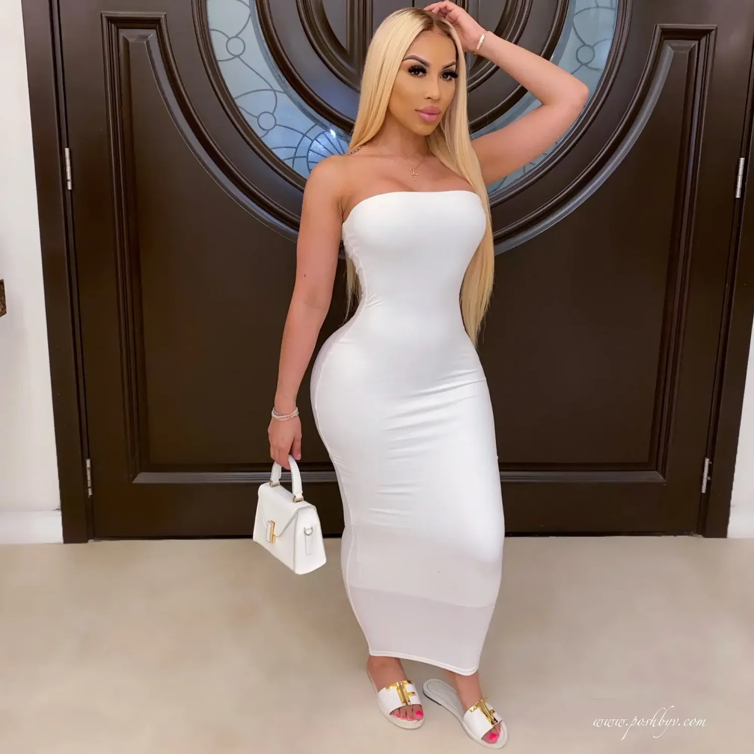 Color: WHITE, Size: XL - summer women&#39;s sexy sleeveless chest wrapped Long Beach Dress