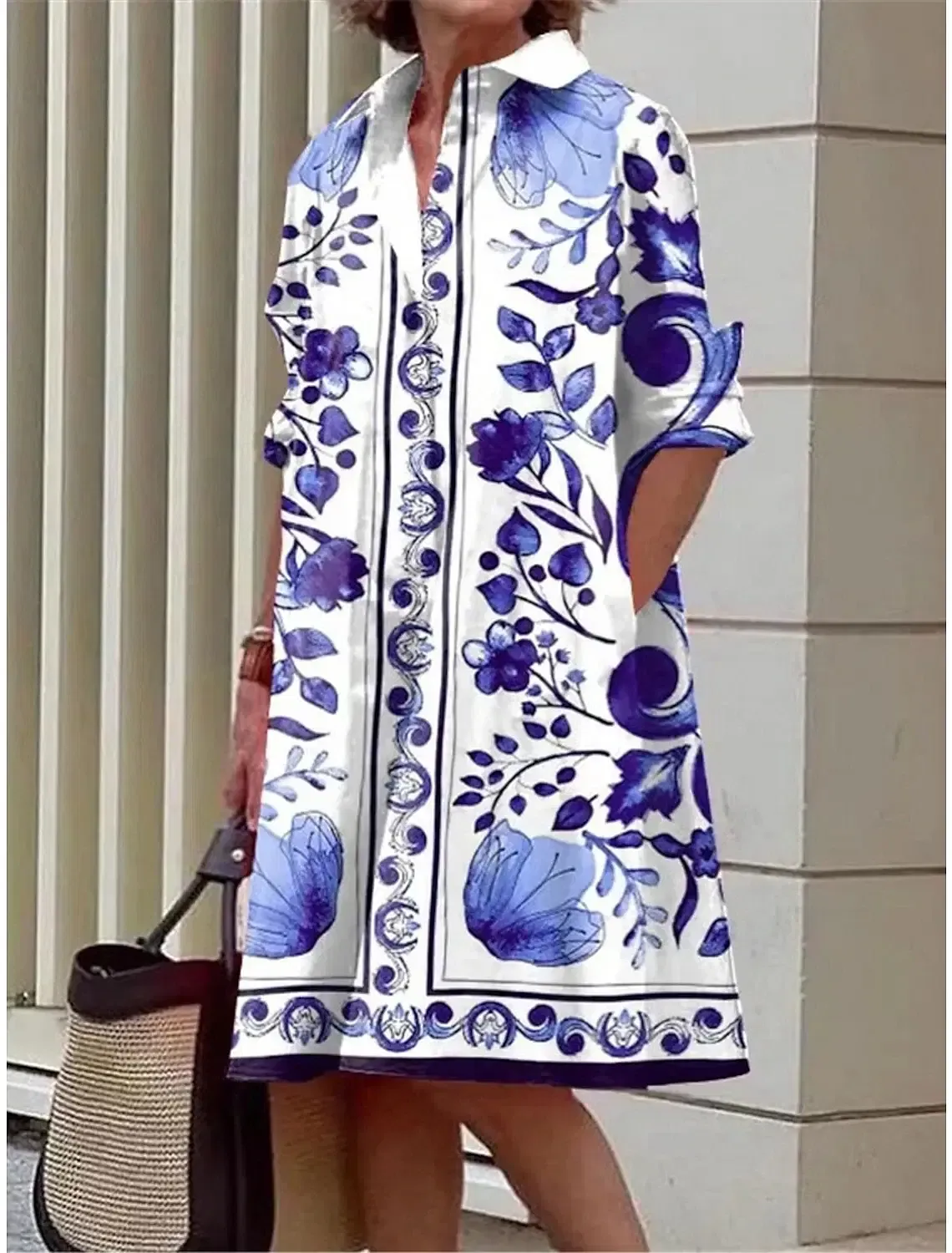 Color: green, Size: XXL - S-5Xl Summer Shirt Dress White Blue Evening Vintage Dresses Party Extra Long Women&#39;s Loose Gowns Only Celadon Printed Gowns