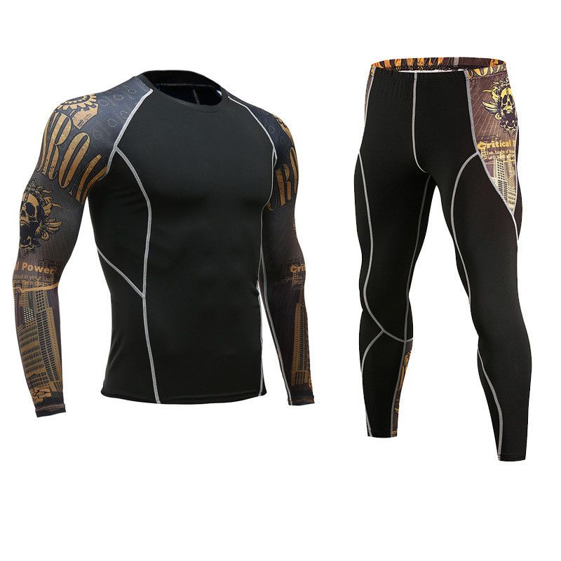 Color: TC117 set, Size: M - Flower Arm Men&#39;s Fitness Suit Quick-Drying Basketball Printing Training Suit
