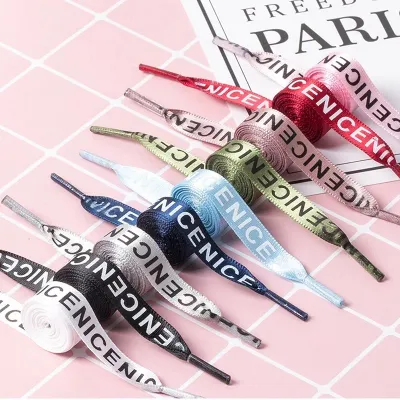 Color: Red, Length: 120cm, Ships From: CHINA - New 1 Pair Shoelaces Letter Print Flat Shoelaces 1CM Width Satin Silk Ribbon Sneakers Shoes Lace Casuals Canvas Shoelace Strings
