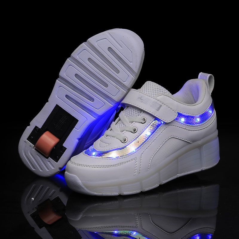 Color: Single wheel pink, Size: 34 - Glowing Skate Roller Sneakers