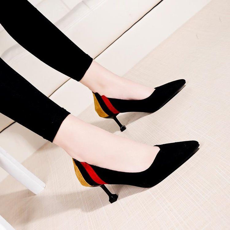 Color: Apricot 5cm, Size: 40 - Spring 2021 new Korean red heels sexy black pointy toe girl shoes
