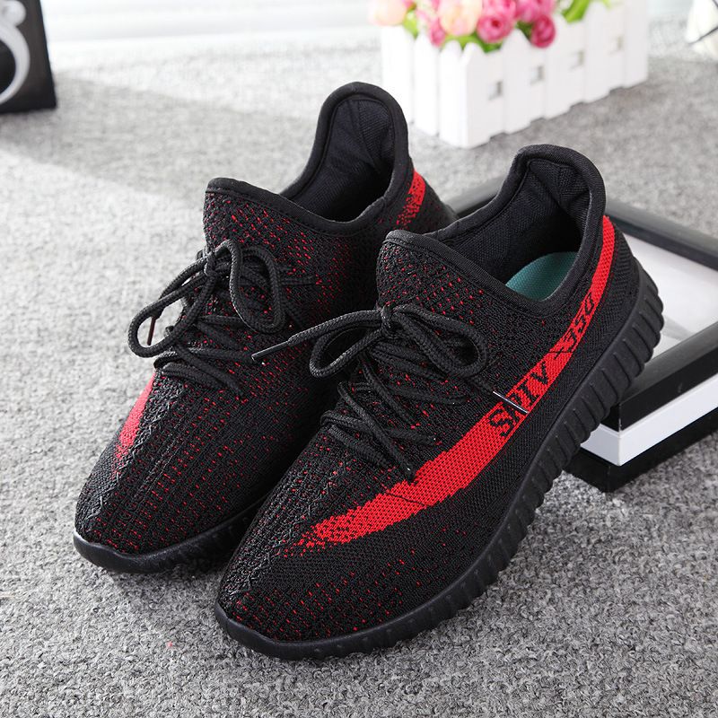 Size: 36, Color: Black red - Foreign trade aliexpress for sports shoes Kanye coconut yeezy350v2 running shoes on behalf of a couple of leisure