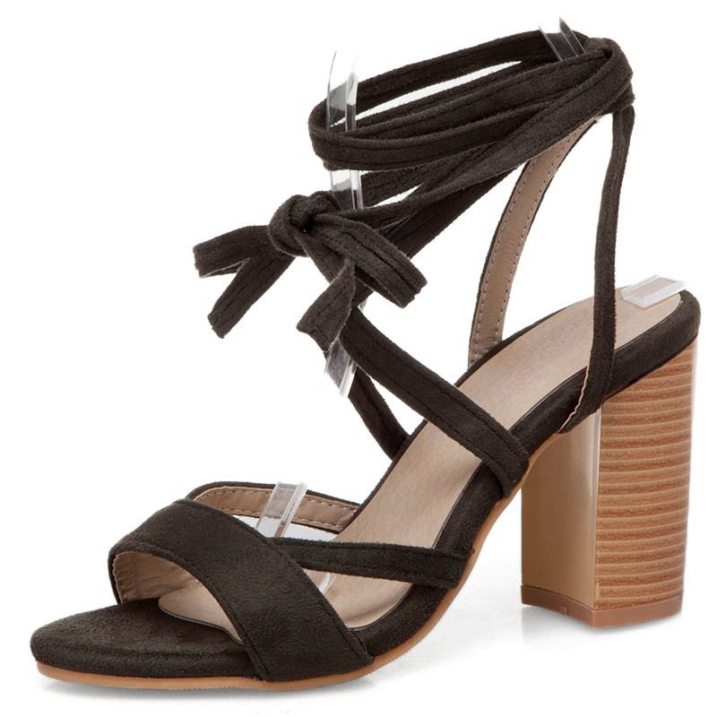 Color: Green, Size: 34 - Lace-up high heel sandals