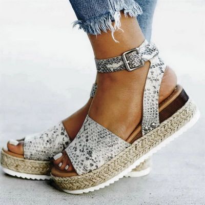 Color: Snake, Size: 38 - Wedge fish mouth shoes