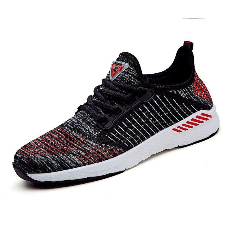 Color: Red, Size: 46 - Flying woven low-top sports running shoes Korean version of the wild comfortable fashion trend sports shoes