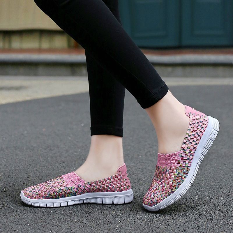 Color: Pink A, size: 36 - Woven rocking shoes