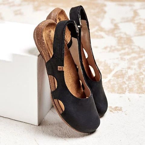 Color: black, size: 38 - Women&#39;s flat sandals in the back of Baotou
