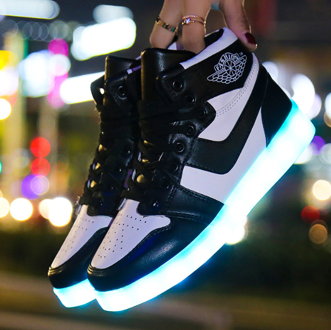 Color: Black, Size: 35 - LED sports shoes sneakers high top USB