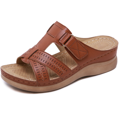 Color: Brown, Size: 42 - Vintage wedge with comfortable slipp