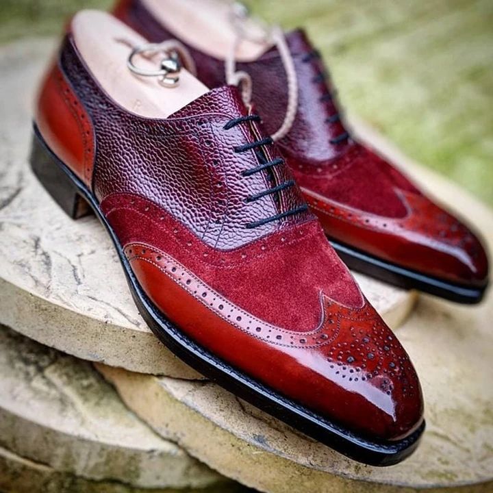 Color: Red, Size: 48 - British style carved lace Goodyear breathable high-end men&#39;s shoes