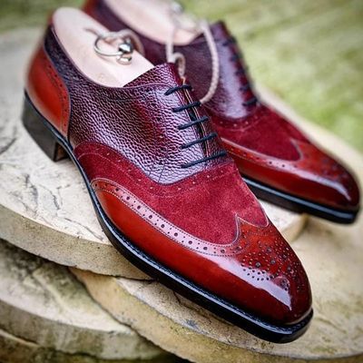 Color: Red, Size: 48 - British style carved lace Goodyear breathable high-end men&#39;s shoes