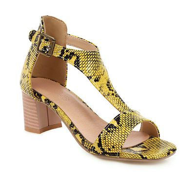 Color: Yellow, Size: 46 - Snakeskin high-heeled chunky sandals
