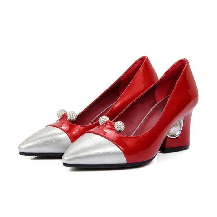 Color: Red, Size: 48 - Rhinestone matching single shoe