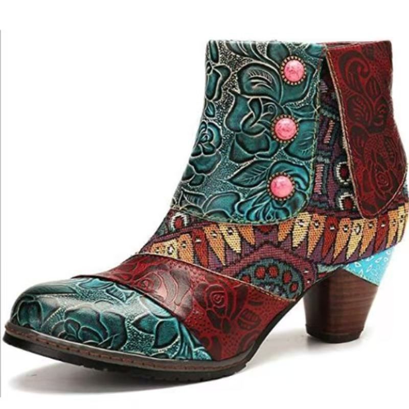 Color: Green, Size: 36 - Handmade stitching Martin boots thick heel Martin boots