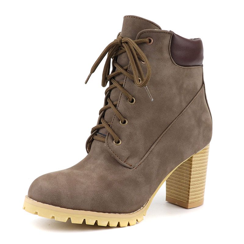 Color: Brown, Size: 48 - Foreign trade style front lace-up ankle boots