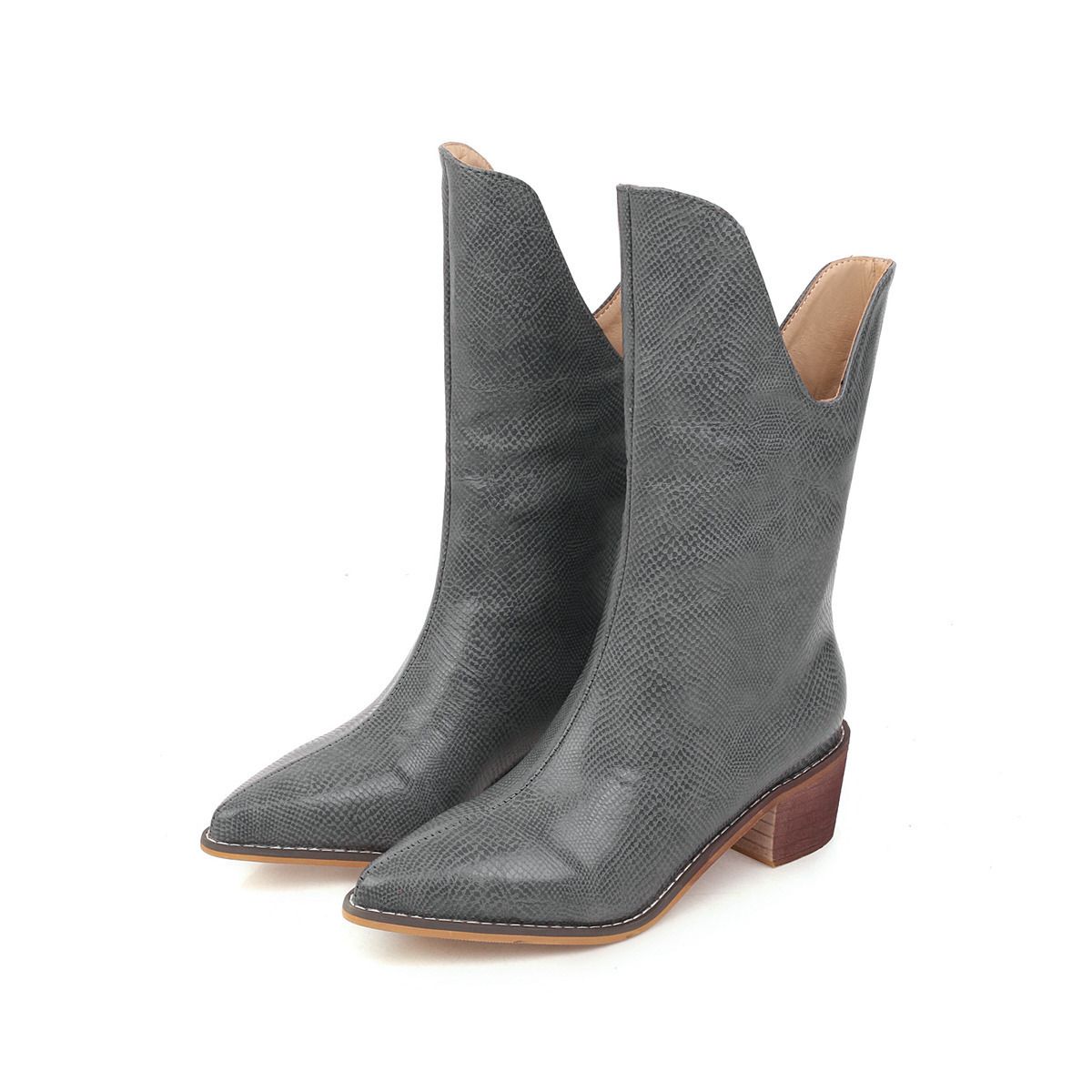 Color: Grey, Size: 43 - Explosive Martin thick heel women&#39;s boots