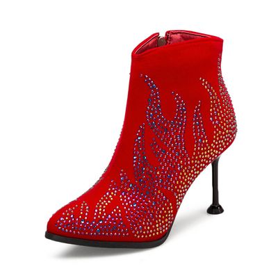 Color: Red, Size: 49 - Mixed-Blood Pointed Fancy Diamond Party Boots